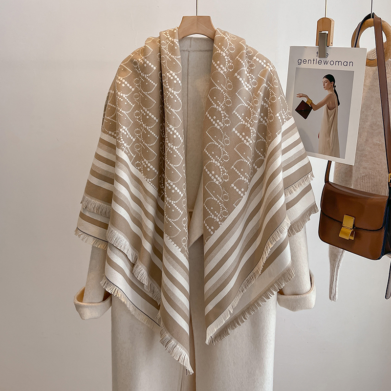 Wool Scarf Men - Elegant Striped Design Scarf Imitation Cashmere