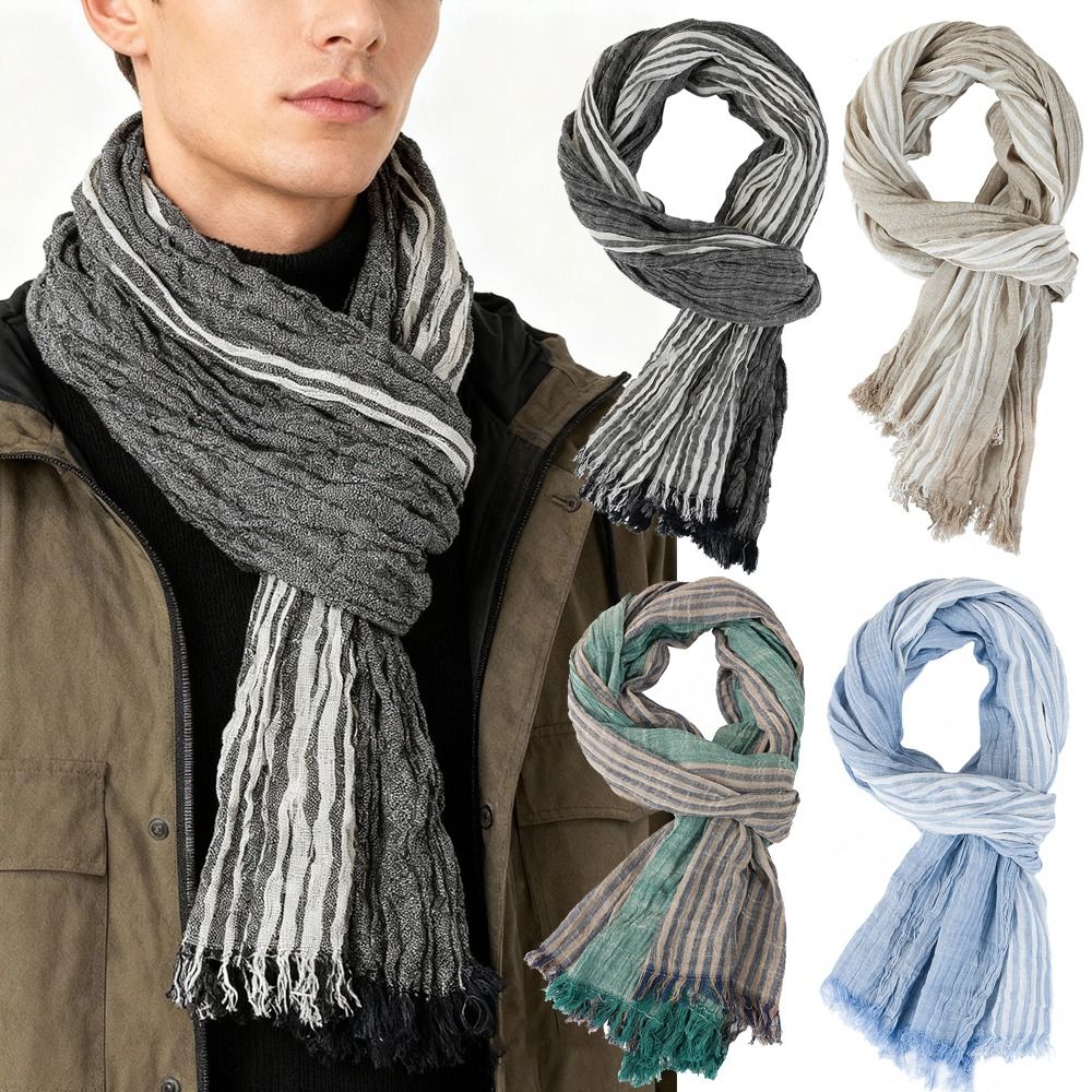 Cotton Linen Yarn-dyed Winter  - Wool Scarf Men 리뷰 및 가격