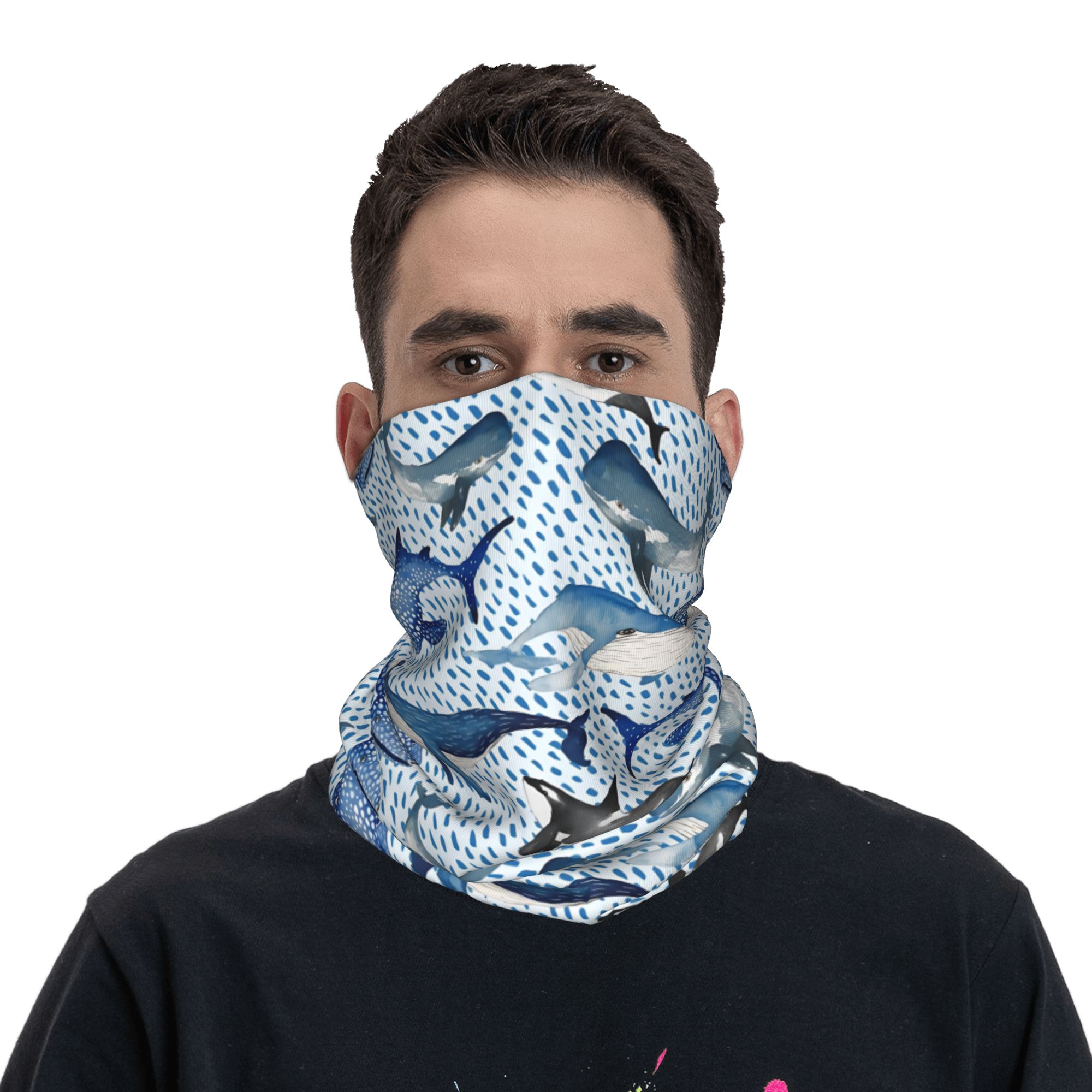 Custom Blue Watercolour Shark  - Neck Gaiter Fleece 리뷰 및 가격
