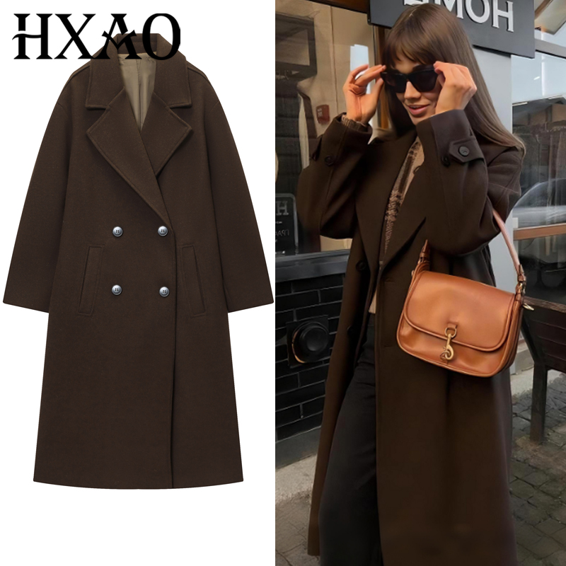 HXAO Women's Coat Brown Tweed  - Wool Coat Peacoat 리뷰 및 가격