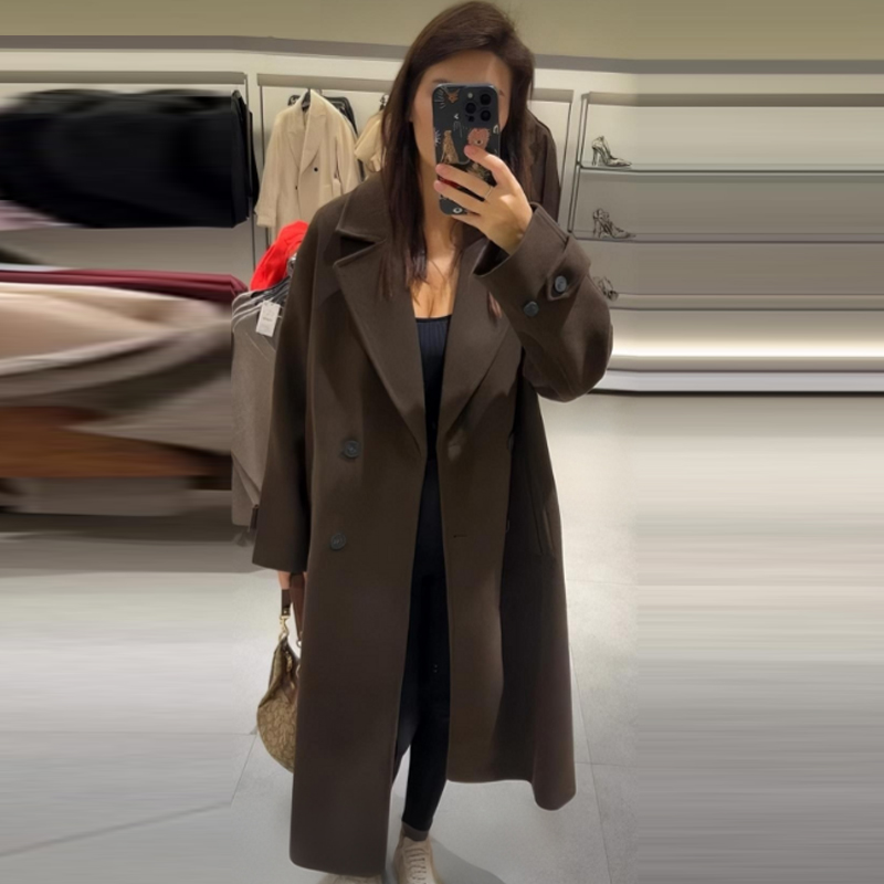 HXAO Women's Coat Brown Tweed  - Wool Coat Peacoat 리뷰 및 가격