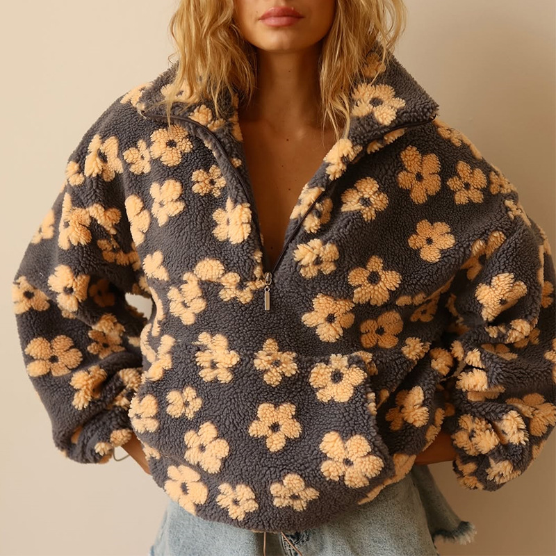 Floral Sherpa Half Zip Pullove - Sherpa Hoodie Fleece 리뷰 및 가격