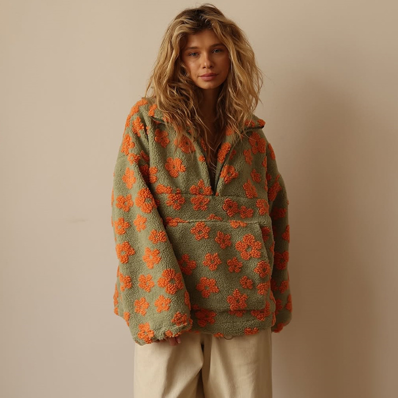 Floral Sherpa Half Zip Pullove - Sherpa Hoodie Fleece 리뷰 및 가격