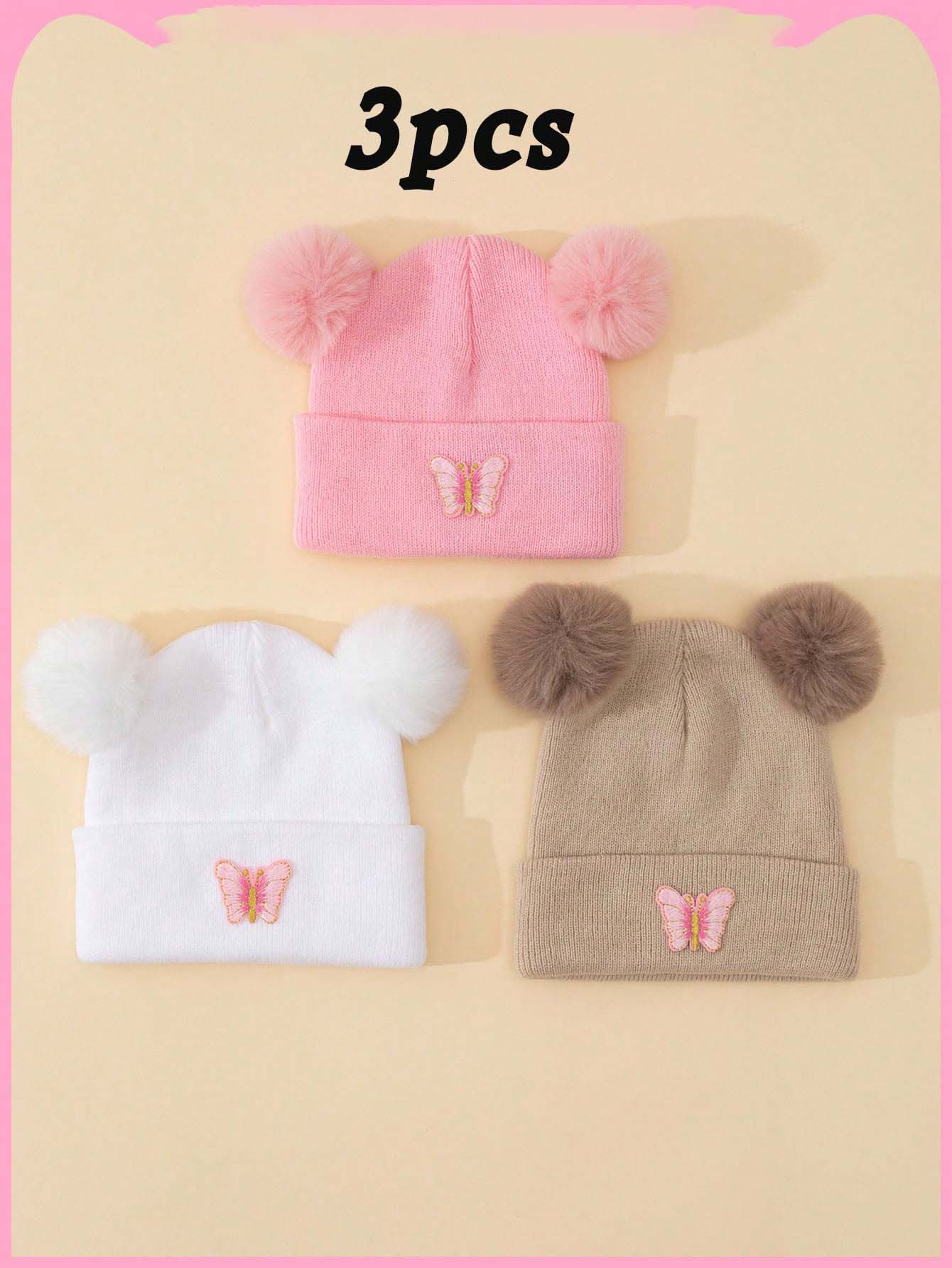 3Pcs Unisex Kids Double Pom Po - Knit Beanie Hat Warm 리뷰 및 가격