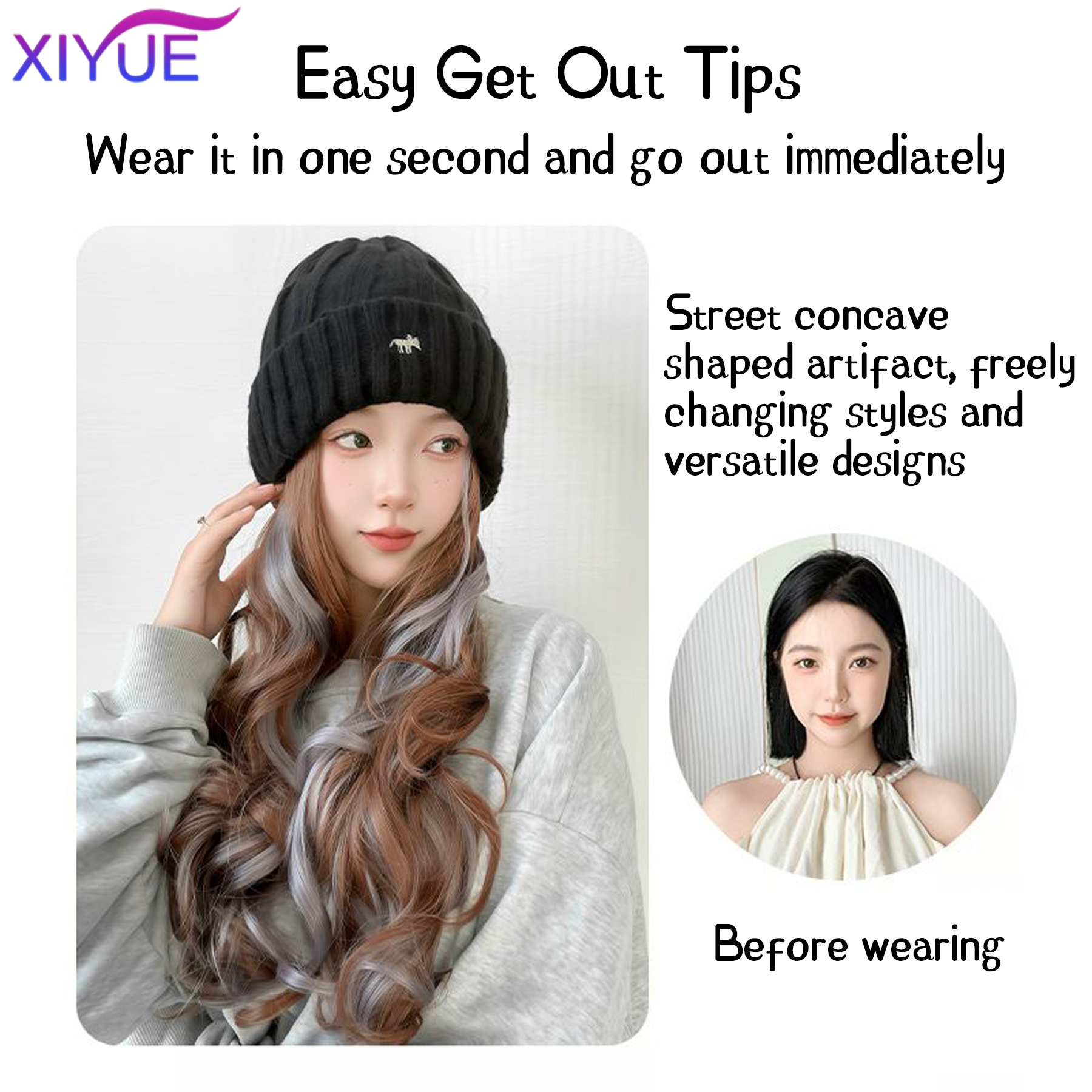 XY Synthetic Hat Wig Beanies H - Knit Beanie Hat Warm 리뷰 및 가격