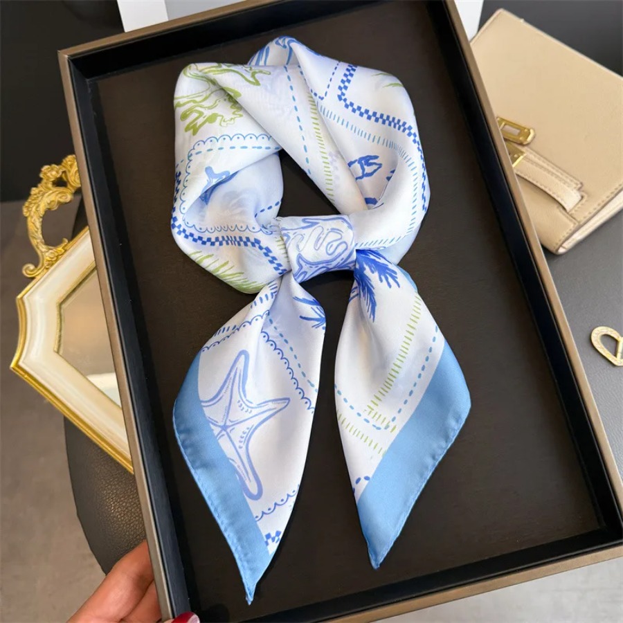 Blue Print Silk Square Scarf W - Shawl Wrap Winter 리뷰 및 가격